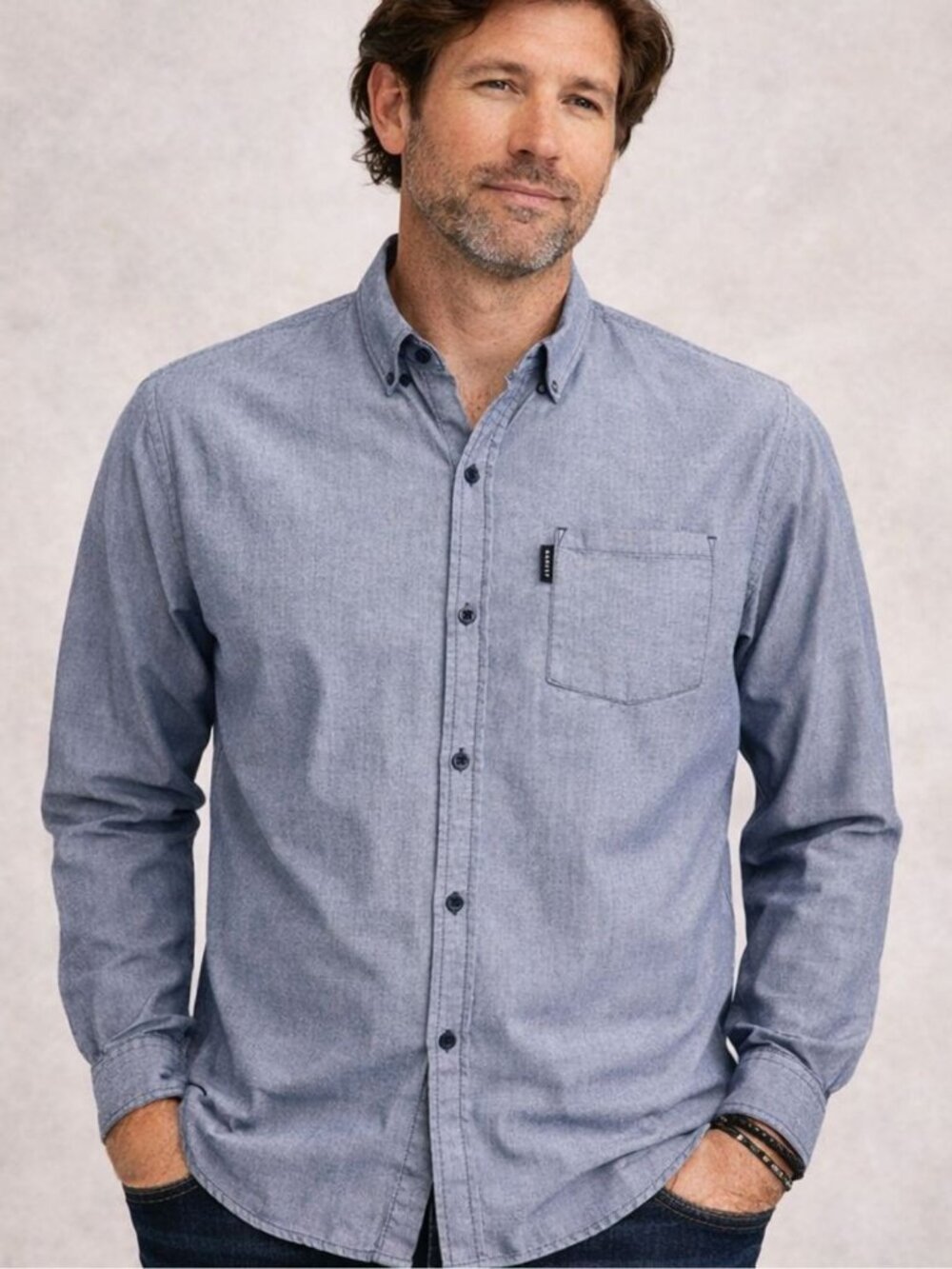 Oakley Mens Custom Fit Shirt Chambray Blue Long Sleeve 100% Cotton US Size XL